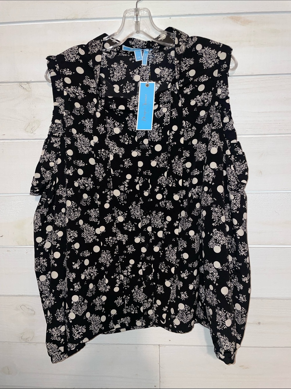 Draper James peak a boo Sleeve Black & White Polka Dot Floral Blouse - Women